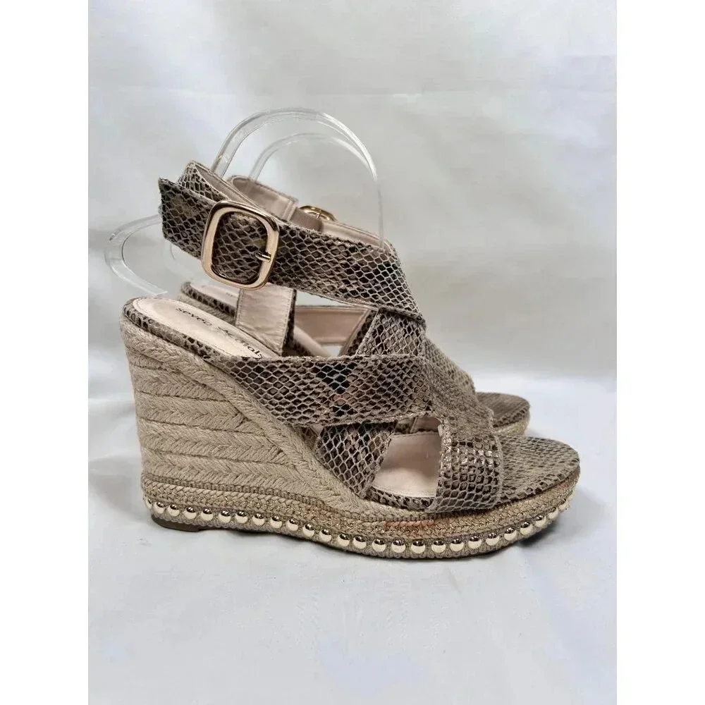 Seven Dials Somerset Size 8.5 Snakeskin Print Wedges Platforms Espadrille Raffia